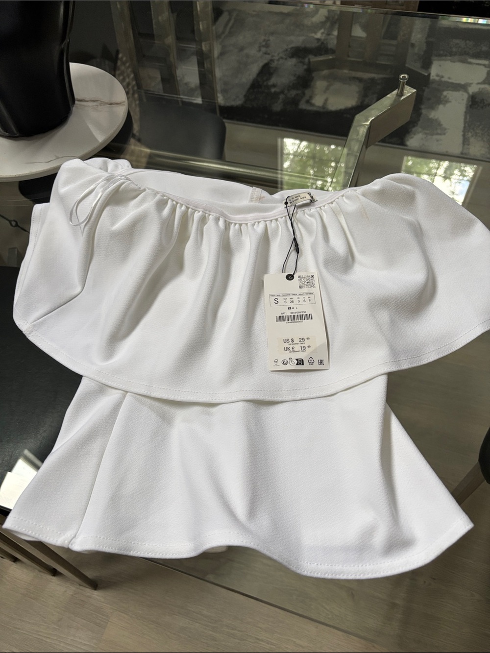 Zara White Off-Shoulder Ruffle Blouse